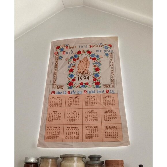 1994 Cotton Tea Towel Praying Hands Bless House Birth Year or Anniversary Gift - Picture 1 of 7